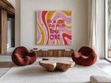 Groovy to be OK by Yvette St. Amant. Shown as extra-large giant wall art in a modern living room. Available as an archival giclee rolled canvas, fine art paper, or poster print. SKU 101430a.