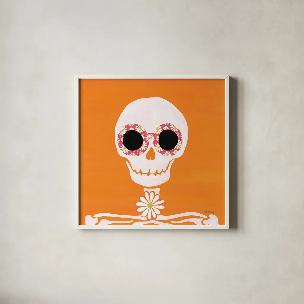 Hallo-Retro II by Yvette St. Amant. Shown in a crisp white glass frame for a clean and minimalist style. Available as an archival giclee rolled canvas, fine art paper, or poster print. SKU 99816a.