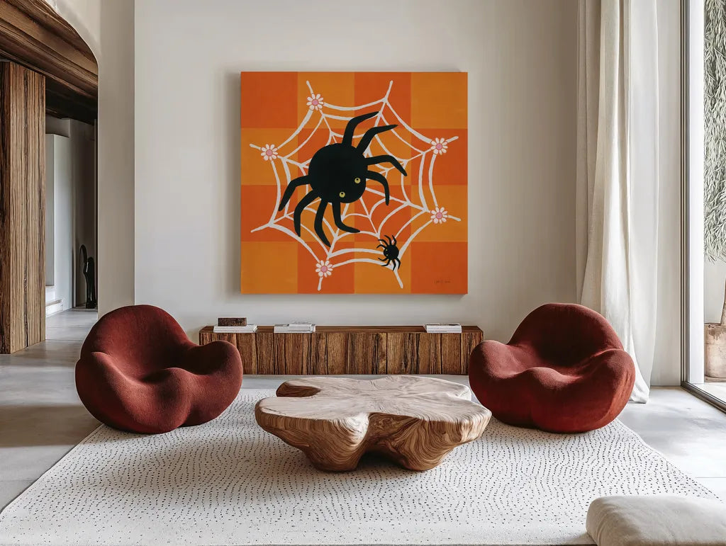 Hallo-Retro IV by Yvette St. Amant. Shown as extra-large giant wall art in a modern living room. Available as an archival giclee rolled canvas, fine art paper, or poster print. SKU 99818a.