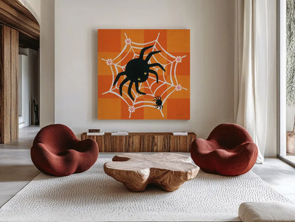 Hallo-Retro IV by Yvette St. Amant. Shown as extra-large giant wall art in a modern living room. Available as an archival giclee rolled canvas, fine art paper, or poster print. SKU 99818a.