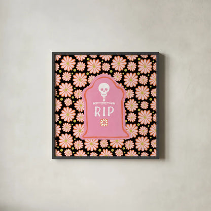 Hallo-Retro IX by Yvette St. Amant. Shown in a sleek black glass frame for a contemporary gallery look. Available as an archival giclee rolled canvas, fine art paper, or poster print. SKU 99823a.