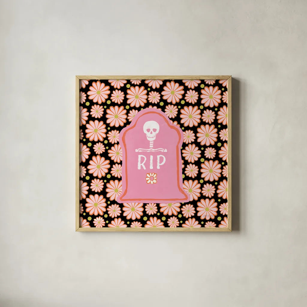 Hallo-Retro IX by Yvette St. Amant. Shown in a natural wood glass frame for a timeless modern aesthetic. Available as an archival giclee rolled canvas, fine art paper, or poster print. SKU 99823a.