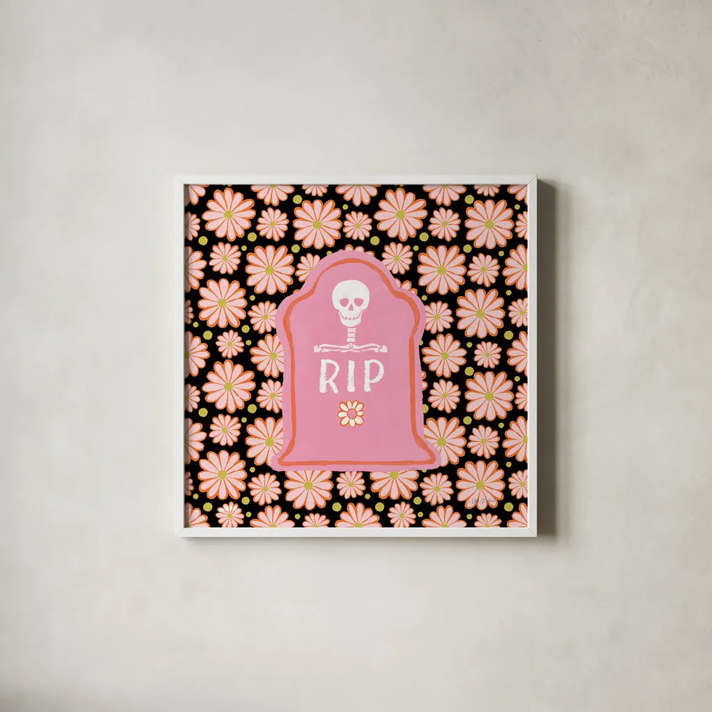 Hallo-Retro IX by Yvette St. Amant. Shown in a crisp white glass frame for a clean and minimalist style. Available as an archival giclee rolled canvas, fine art paper, or poster print. SKU 99823a.