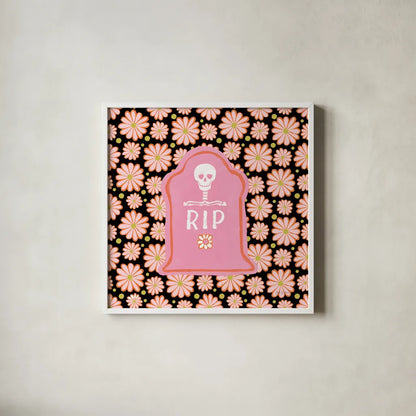 Hallo-Retro IX by Yvette St. Amant. Shown in a crisp white glass frame for a clean and minimalist style. Available as an archival giclee rolled canvas, fine art paper, or poster print. SKU 99823a.