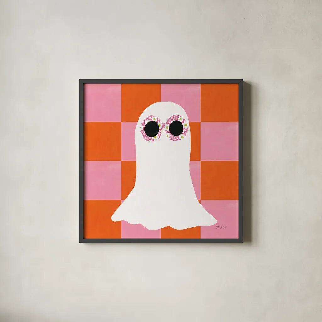 Hallo-Retro V by Yvette St. Amant. Shown in a sleek black glass frame for a contemporary gallery look. Available as an archival giclee rolled canvas, fine art paper, or poster print. SKU 99819a.