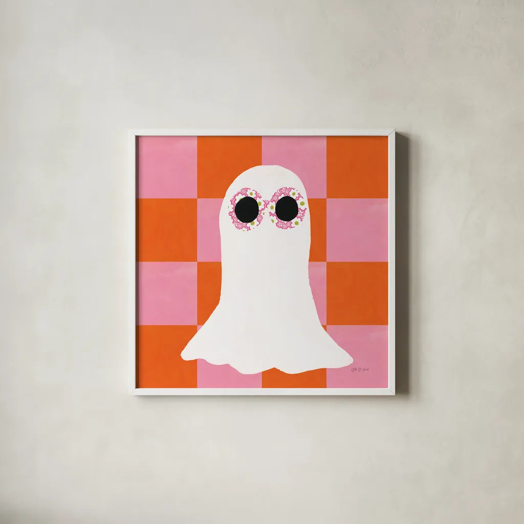 Hallo-Retro V by Yvette St. Amant. Shown in a crisp white glass frame for a clean and minimalist style. Available as an archival giclee rolled canvas, fine art paper, or poster print. SKU 99819a.