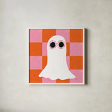 Hallo-Retro V by Yvette St. Amant. Shown in a crisp white glass frame for a clean and minimalist style. Available as an archival giclee rolled canvas, fine art paper, or poster print. SKU 99819a.