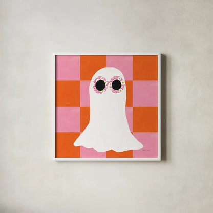 Hallo-Retro V by Yvette St. Amant. Shown in a crisp white glass frame for a clean and minimalist style. Available as an archival giclee rolled canvas, fine art paper, or poster print. SKU 99819a.