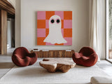 Hallo-Retro V by Yvette St. Amant. Shown as extra-large giant wall art in a modern living room. Available as an archival giclee rolled canvas, fine art paper, or poster print. SKU 99819a.