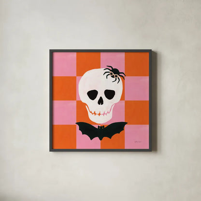 Hallo-Retro VI by Yvette St. Amant. Shown in a sleek black glass frame for a contemporary gallery look. Available as an archival giclee rolled canvas, fine art paper, or poster print. SKU 99820a.