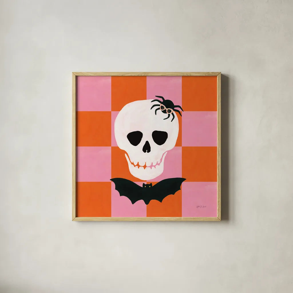 Hallo-Retro VI by Yvette St. Amant. Shown in a natural wood glass frame for a timeless modern aesthetic. Available as an archival giclee rolled canvas, fine art paper, or poster print. SKU 99820a.