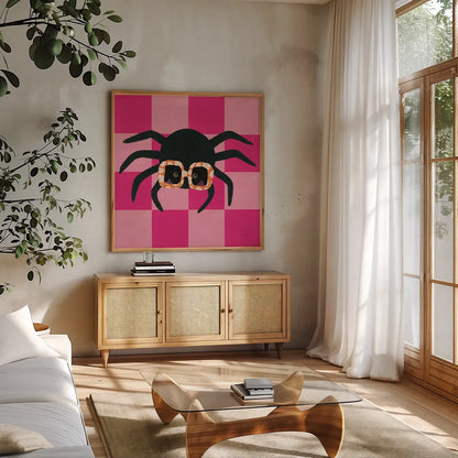 Hallo-Retro VII by Yvette St. Amant. Shown in a natural wood frame in a cozy modern living room. Available as an archival giclee rolled canvas, fine art paper, or poster print. SKU 99821a.