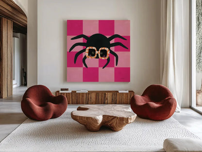 Hallo-Retro VII by Yvette St. Amant. Shown as extra-large giant wall art in a modern living room. Available as an archival giclee rolled canvas, fine art paper, or poster print. SKU 99821a.