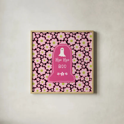 Hallo-Retro X by Yvette St. Amant. Shown in a natural wood glass frame for a timeless modern aesthetic. Available as an archival giclee rolled canvas, fine art paper, or poster print. SKU 99824a.