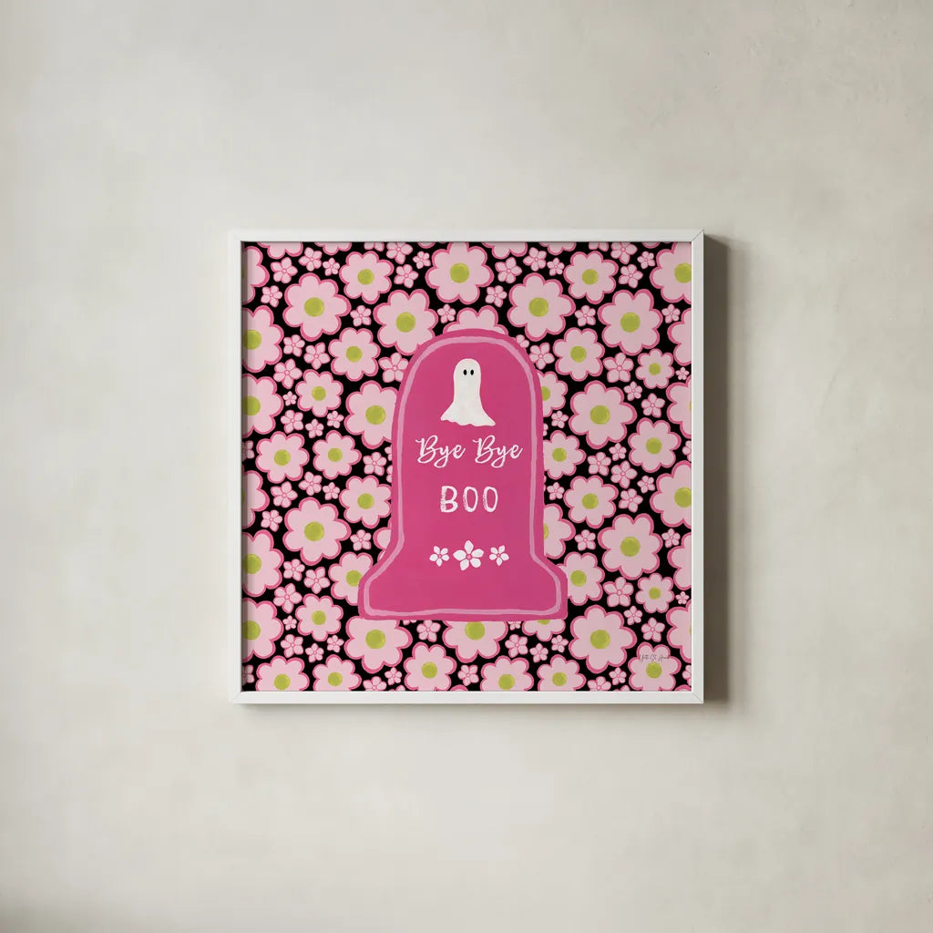 Hallo-Retro X by Yvette St. Amant. Shown in a crisp white glass frame for a clean and minimalist style. Available as an archival giclee rolled canvas, fine art paper, or poster print. SKU 99824a.