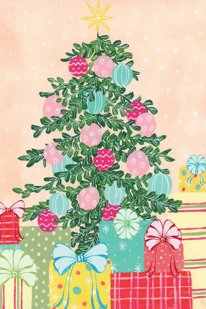 Happy Christmas Tree by Yvette St. Amant. SKU 94142h. Archival Giclee Fine art print for wall decor.