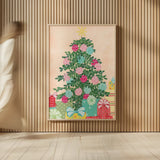 Happy Christmas Tree by Yvette St. Amant. shown as over sized large wall art. Available as an archival giclee rolled canvas, fine art paper, or poster print. SKU 94142h.