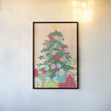 Happy Christmas Tree by Yvette St. Amant. shown as a paper print in a black flame. Available as a archival giclee rolled canvas, fine art paper, or poster print. SKU 94142h.
