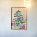 Happy Christmas Tree by Yvette St. Amant. shown as a paper print in a natural frame. Available as a archival giclee rolled canvas, fine art paper, or poster print. SKU 94142h.