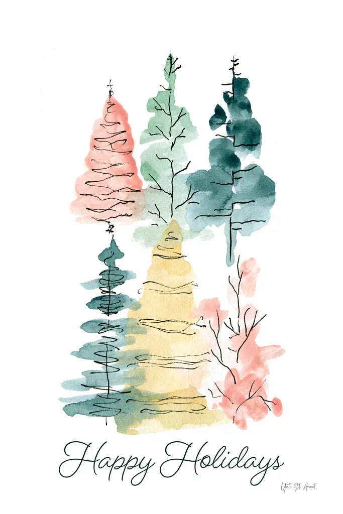 Happy Holiday Trees by Yvette St. Amant. SKU 94140h. Archival Giclee Fine art print for wall decor.