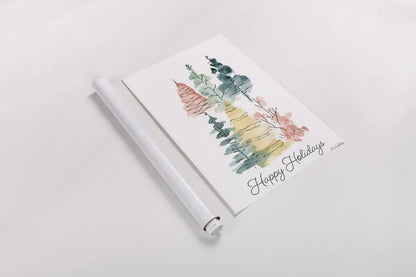 Happy Holiday Trees by Yvette St. Amant. shown as a rolled paper print. Available as archival giclee rolled canvas, fine art paper, or poster print. SKU 94140h.