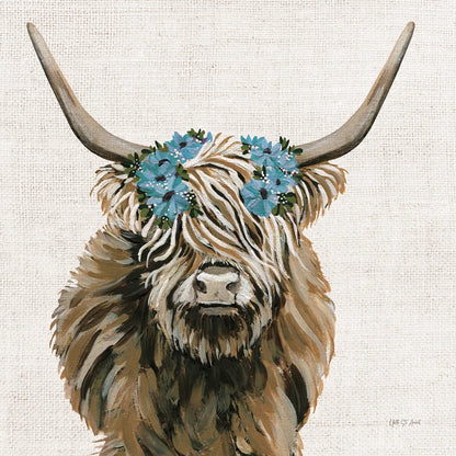 Harvest Cow Floral Linen Sq by Yvette St. Amant. SKU 90049a. Archival Giclee Fine art print for wall decor.