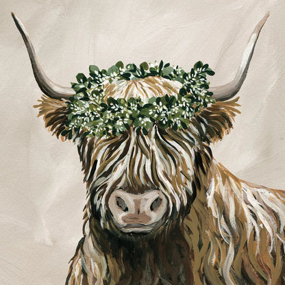 Harvest Cow Sage Square by Yvette St. Amant. SKU 93682a. Archival Giclee Fine art print for wall decor.