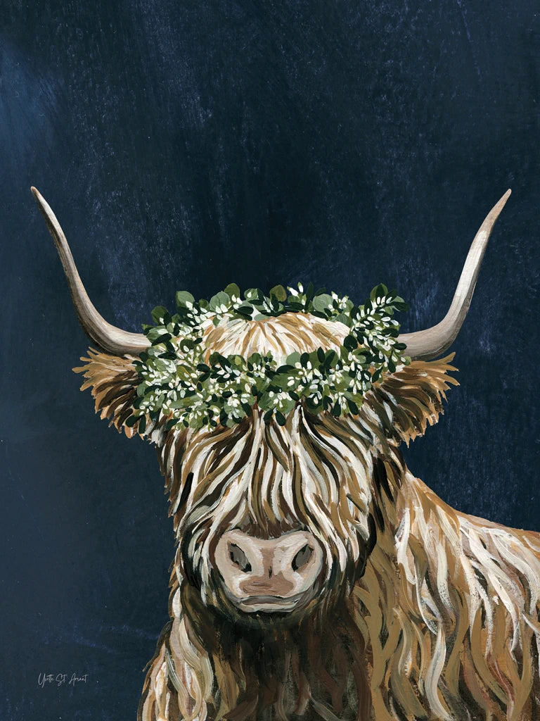 Harvest Cow Sage Texture Dark by Yvette St. Amant
