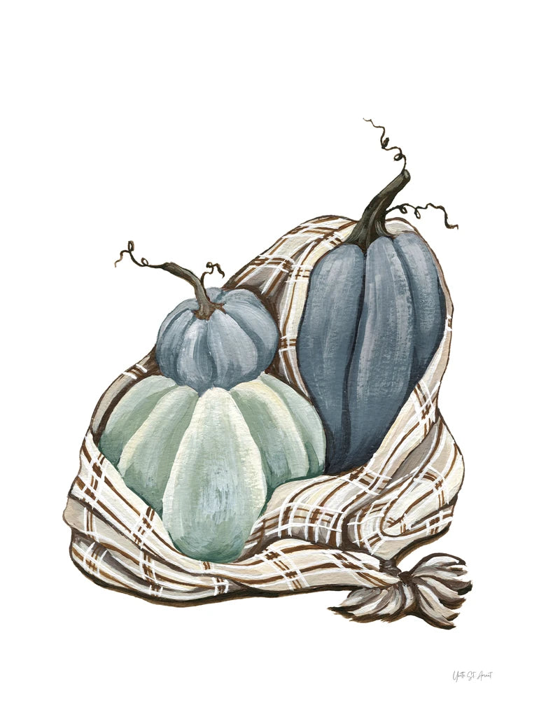 Harvest Cozy Pumpkins Blue I by Yvette St. Amant