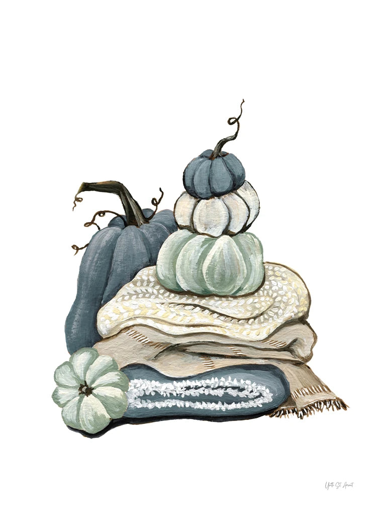 Harvest Cozy Pumpkins Blue II by Yvette St. Amant