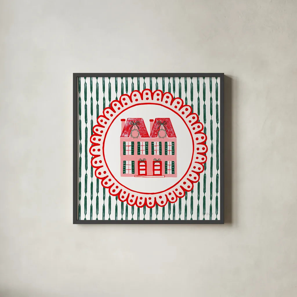 Hearth and Home II by Yvette St. Amant. Shown in a sleek black glass frame for a contemporary gallery look. Available as an archival giclee rolled canvas, fine art paper, or poster print. SKU 100010a.