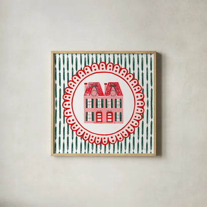 Hearth and Home II by Yvette St. Amant. Shown in a natural wood glass frame for a timeless modern aesthetic. Available as an archival giclee rolled canvas, fine art paper, or poster print. SKU 100010a.