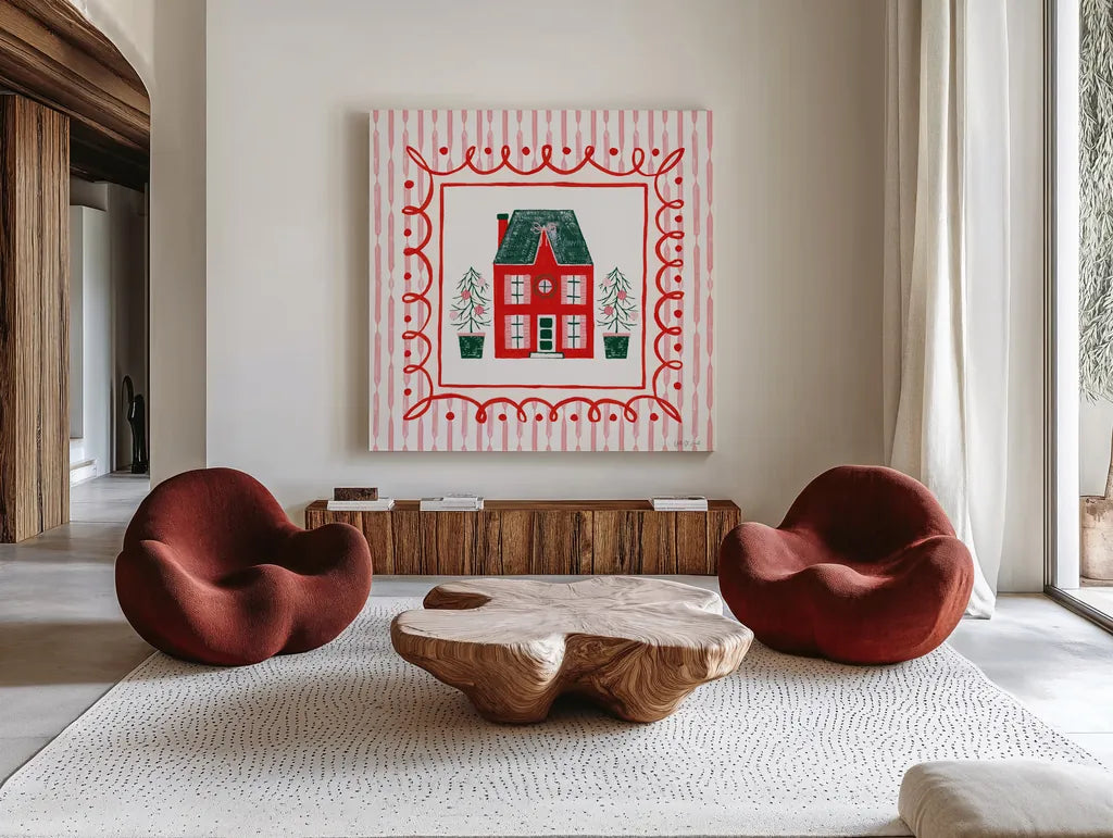 Hearth and Home IV by Yvette St. Amant. Shown as extra-large giant wall art in a modern living room. Available as an archival giclee rolled canvas, fine art paper, or poster print. SKU 100012a.
