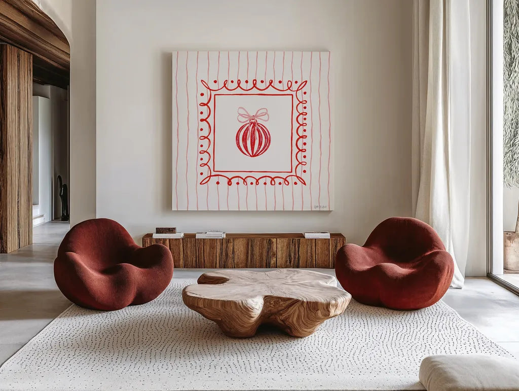 Hearth and Home VIII by Yvette St. Amant. Shown as extra-large giant wall art in a modern living room. Available as an archival giclee rolled canvas, fine art paper, or poster print. SKU 100016a.