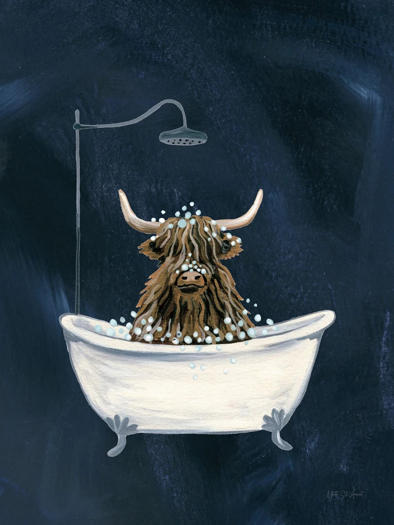 Highland Cow in Tub Texture Dark by Yvette St. Amant