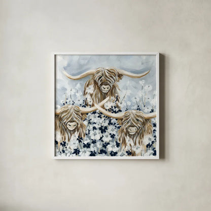 Highlands in the Meadow by Yvette St. Amant. Shown in a crisp white glass frame for a clean and minimalist style. Available as an archival giclee rolled canvas, fine art paper, or poster print. SKU 89496a.