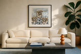Highlands in the Meadow by Yvette St. Amant. Displayed in a glass frame with matte in a clean modern living room. Available as an archival giclee rolled canvas, fine art paper, or poster print. SKU 89496a.
