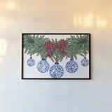 Holiday Tartan and Chinoiserie I by Yvette St. Amant. shown as a paper print in a black flame. Available as a archival giclee rolled canvas, fine art paper, or poster print. SKU 102441i.
