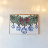 Holiday Tartan and Chinoiserie I by Yvette St. Amant. shown as a paper print in a natural frame. Available as a archival giclee rolled canvas, fine art paper, or poster print. SKU 102441i.