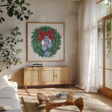 Holiday Tartan and Chinoiserie II by Yvette St. Amant. Shown in a natural wood frame in a cozy modern living room. Available as an archival giclee rolled canvas, fine art paper, or poster print. SKU 102442a.