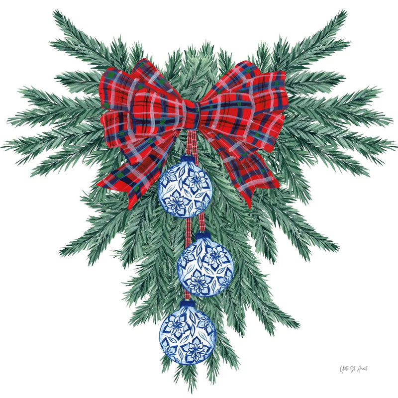 Holiday Tartan and Chinoiserie III by Yvette St. Amant. SKU 102443a. Archival Giclee Fine art print for wall decor.