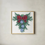 Holiday Tartan and Chinoiserie III by Yvette St. Amant. Shown in a natural wood glass frame for a timeless modern aesthetic. Available as an archival giclee rolled canvas, fine art paper, or poster print. SKU 102443a.