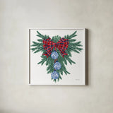 Holiday Tartan and Chinoiserie III by Yvette St. Amant. Shown in a crisp white glass frame for a clean and minimalist style. Available as an archival giclee rolled canvas, fine art paper, or poster print. SKU 102443a.