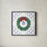 Holiday Tartan and Chinoiserie IV by Yvette St. Amant. Shown in a sleek black glass frame for a contemporary gallery look. Available as an archival giclee rolled canvas, fine art paper, or poster print. SKU 102444a.