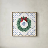 Holiday Tartan and Chinoiserie IV by Yvette St. Amant. Shown in a natural wood glass frame for a timeless modern aesthetic. Available as an archival giclee rolled canvas, fine art paper, or poster print. SKU 102444a.