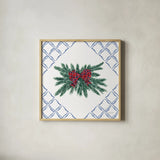 Holiday Tartan and Chinoiserie V by Yvette St. Amant. Shown in a natural wood glass frame for a timeless modern aesthetic. Available as an archival giclee rolled canvas, fine art paper, or poster print. SKU 102445a.