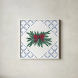Holiday Tartan and Chinoiserie V by Yvette St. Amant. Shown in a crisp white glass frame for a clean and minimalist style. Available as an archival giclee rolled canvas, fine art paper, or poster print. SKU 102445a.