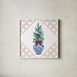 Holiday Tartan and Chinoiserie VI by Yvette St. Amant. Shown in a crisp white glass frame for a clean and minimalist style. Available as an archival giclee rolled canvas, fine art paper, or poster print. SKU 102446a.