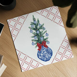 Holiday Tartan and Chinoiserie VII by Yvette St. Amant. Shown as a detailed flat fine art print, highlighting archival giclee quality. Available as an archival giclee rolled canvas, fine art paper, or poster print. SKU 102447a.