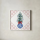 Holiday Tartan and Chinoiserie VII by Yvette St. Amant. Shown in a crisp white glass frame for a clean and minimalist style. Available as an archival giclee rolled canvas, fine art paper, or poster print. SKU 102447a.
